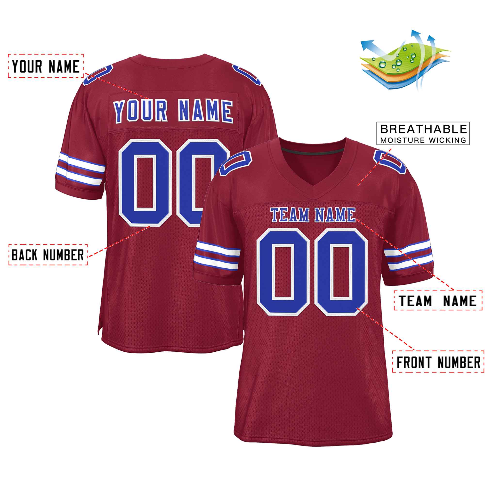 Custom Burgundy Royal-White Classic Style Authentic Football Jersey