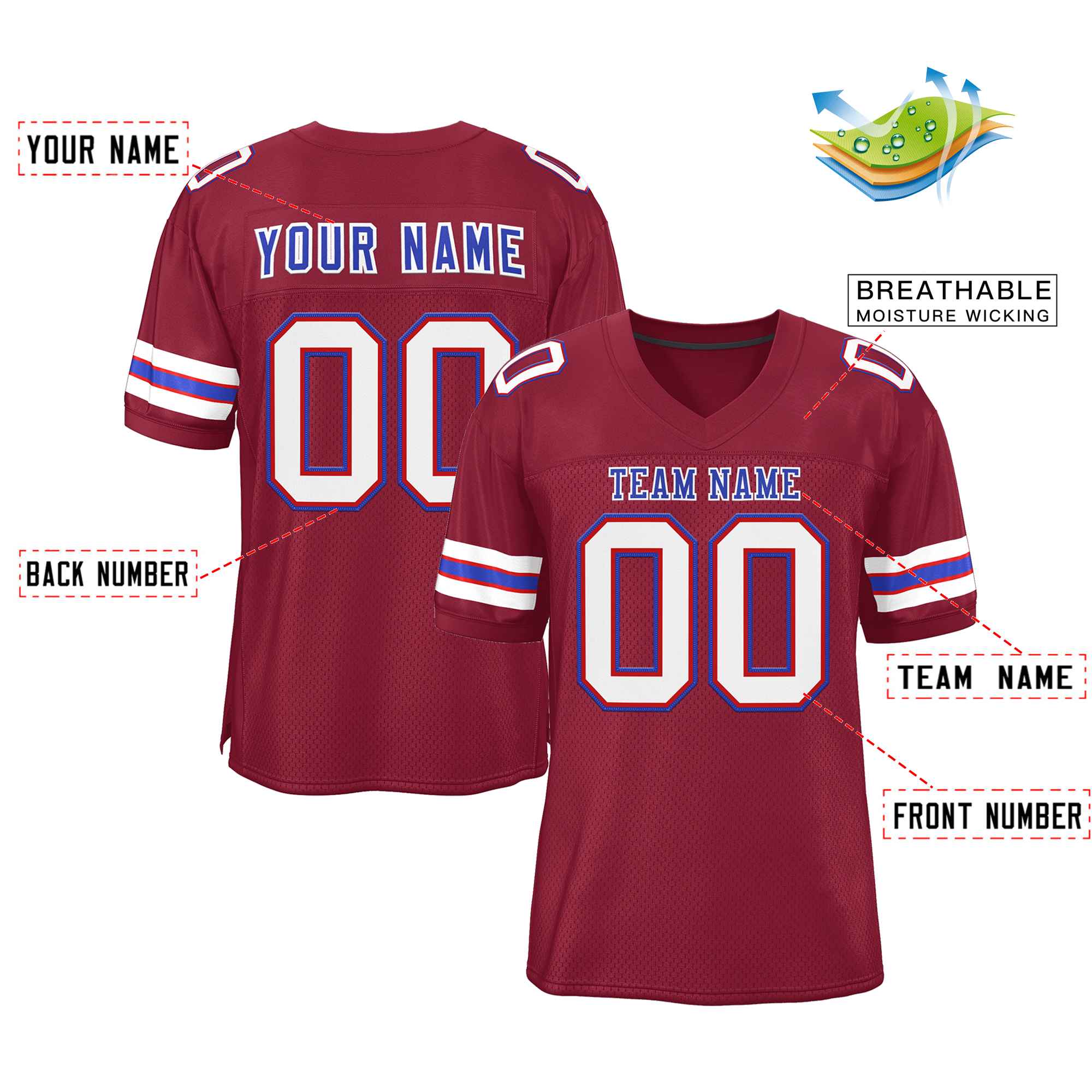 Custom Burgundy Royal-White Classic Style Authentic Football Jersey