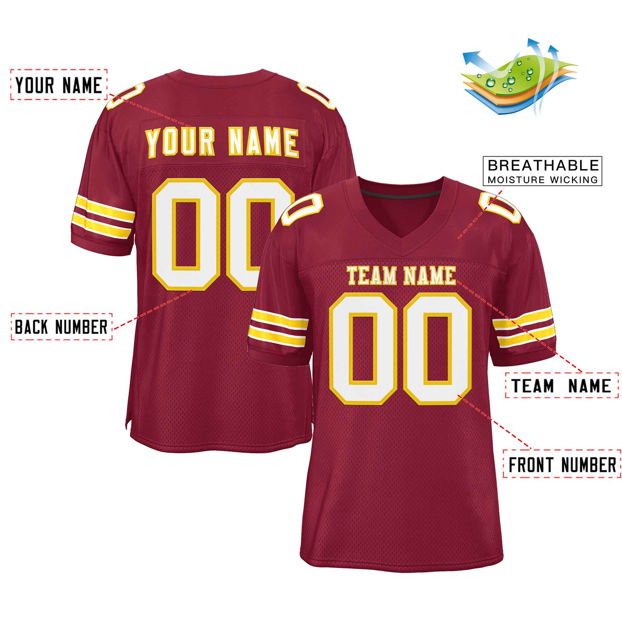 Custom Burgundy White-Gold Classic Style Authentic Football Jersey