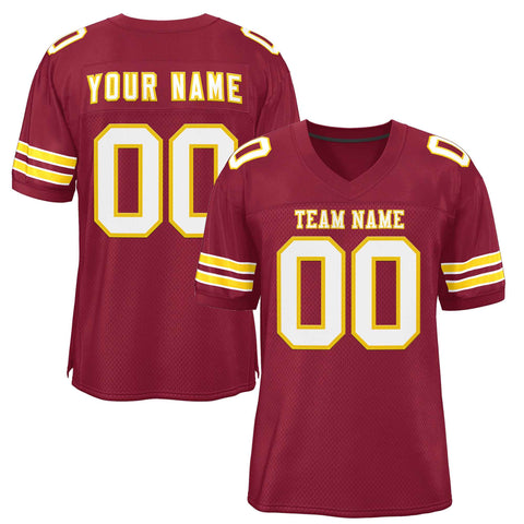 Custom Burgundy White-Gold Classic Style Authentic Football Jersey