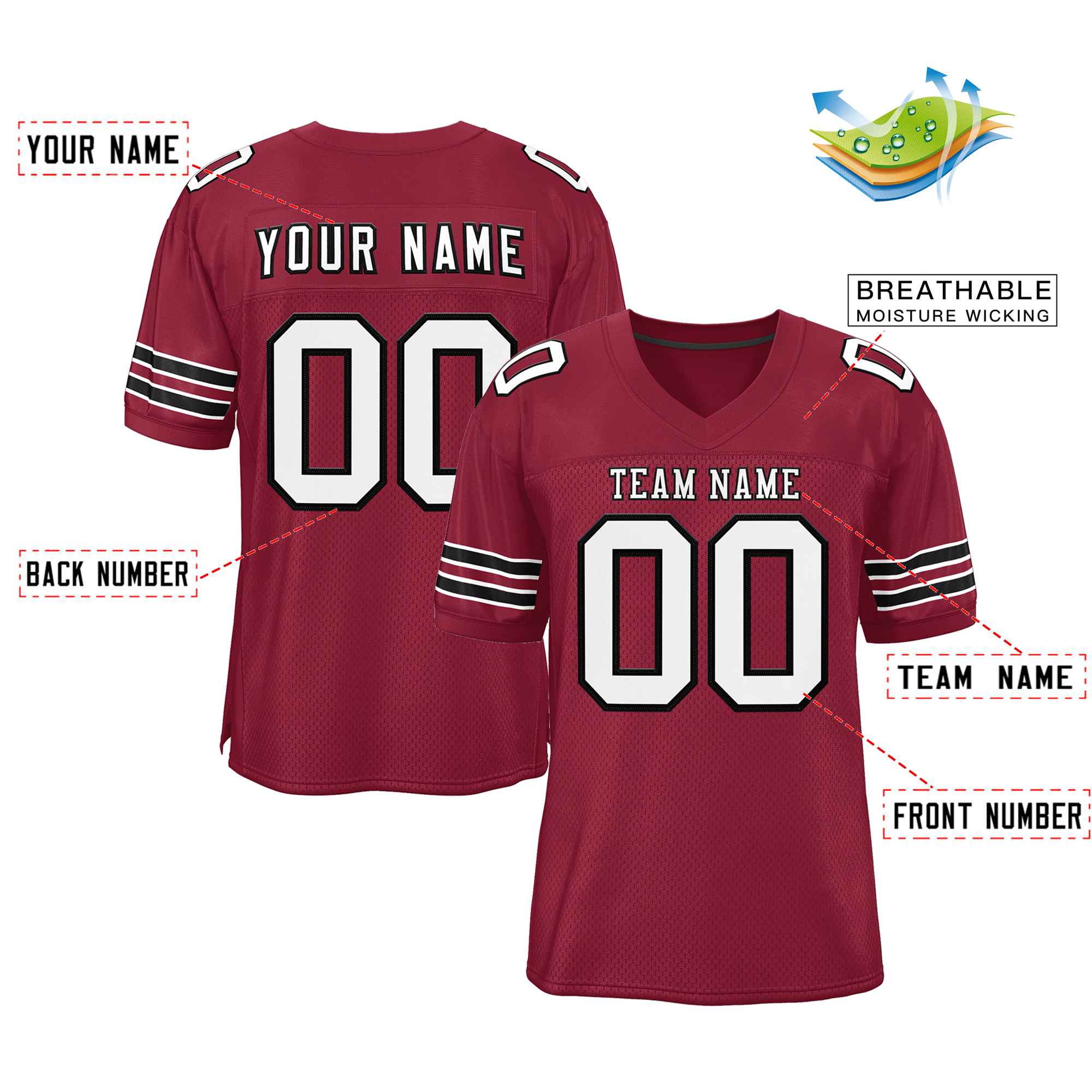 Custom Burgundy White-Black Classic Style Authentic Football Jersey