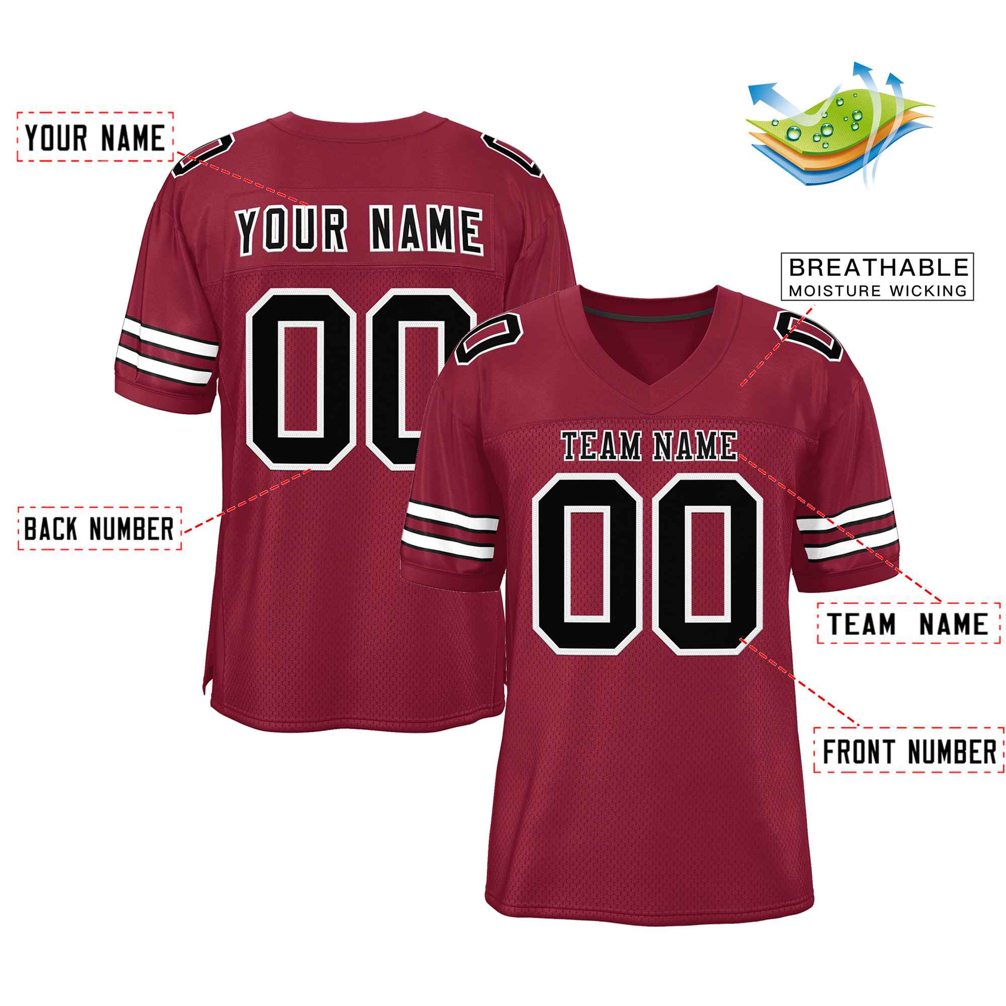 Custom Burgundy Black-White Classic Style Authentic Football Jersey