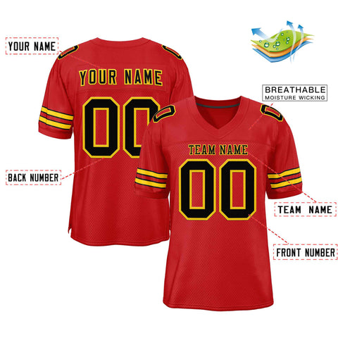 Custom Red Black-Gold Classic Style Authentic Football Jersey