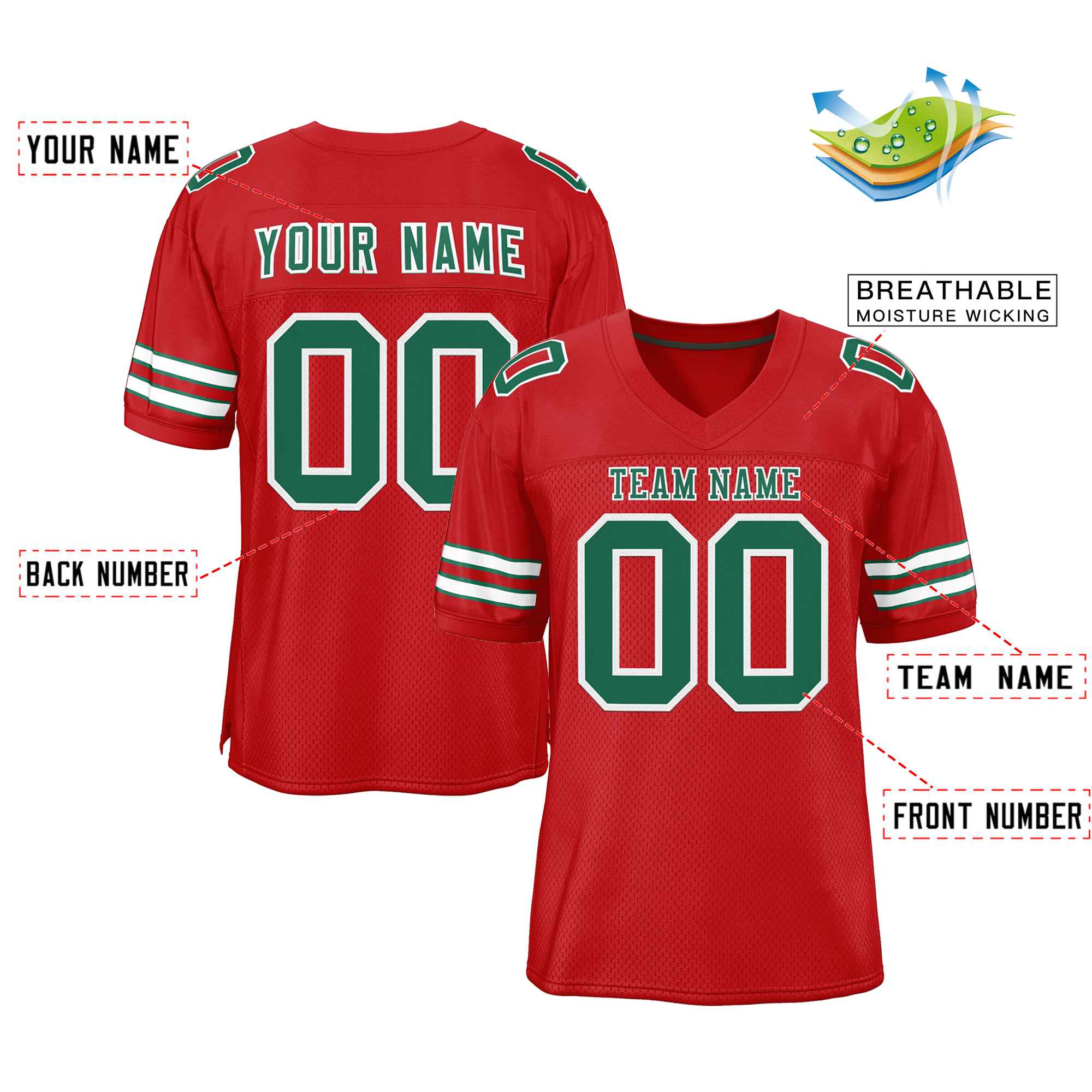 Custom Red Kelly Green-White Classic Style Authentic Football Jersey