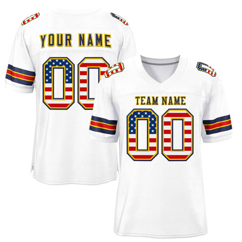 Custom White Navy-Gold Classic Style Authentic Football Jersey