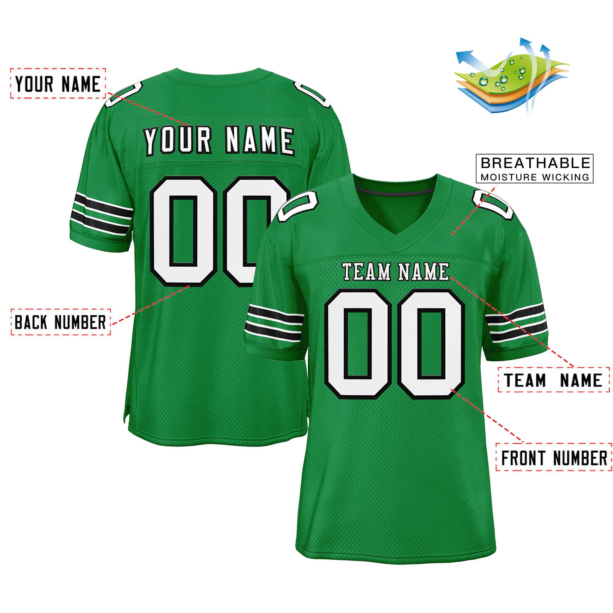 Custom Green Kelly Green-White Authentic Football Jersey Men's Size:2XL