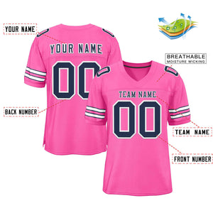 Custom Rose Pink Navy-White Classic Style Authentic Football Jersey