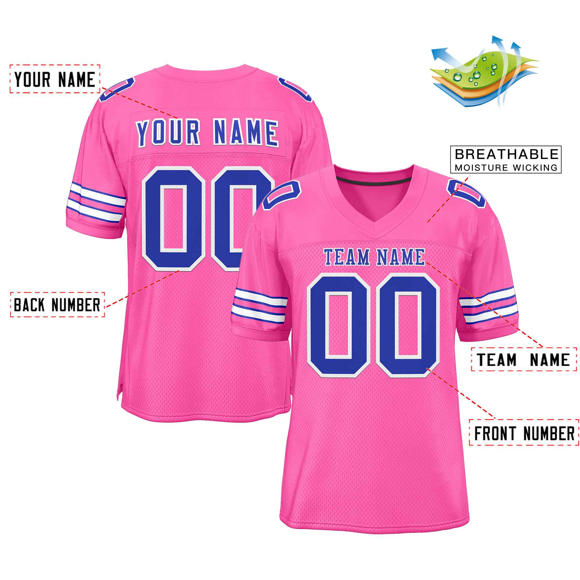 Custom Rose Pink Royal-White Classic Style Authentic Football Jersey