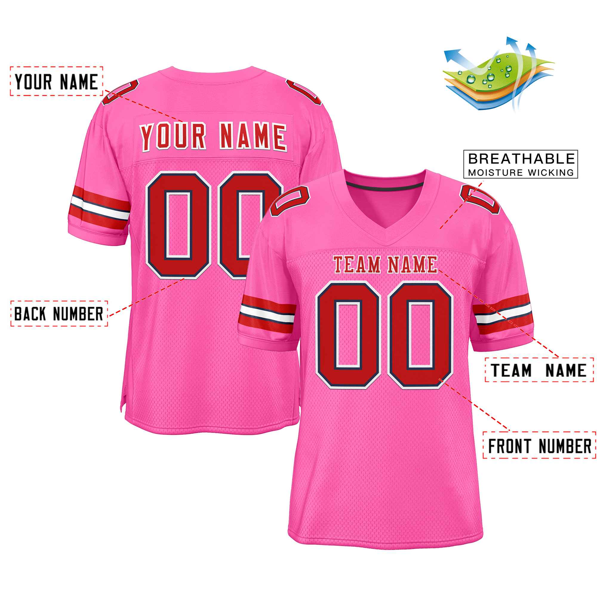 Custom Rose Pink Red-White Classic Style Authentic Football Jersey