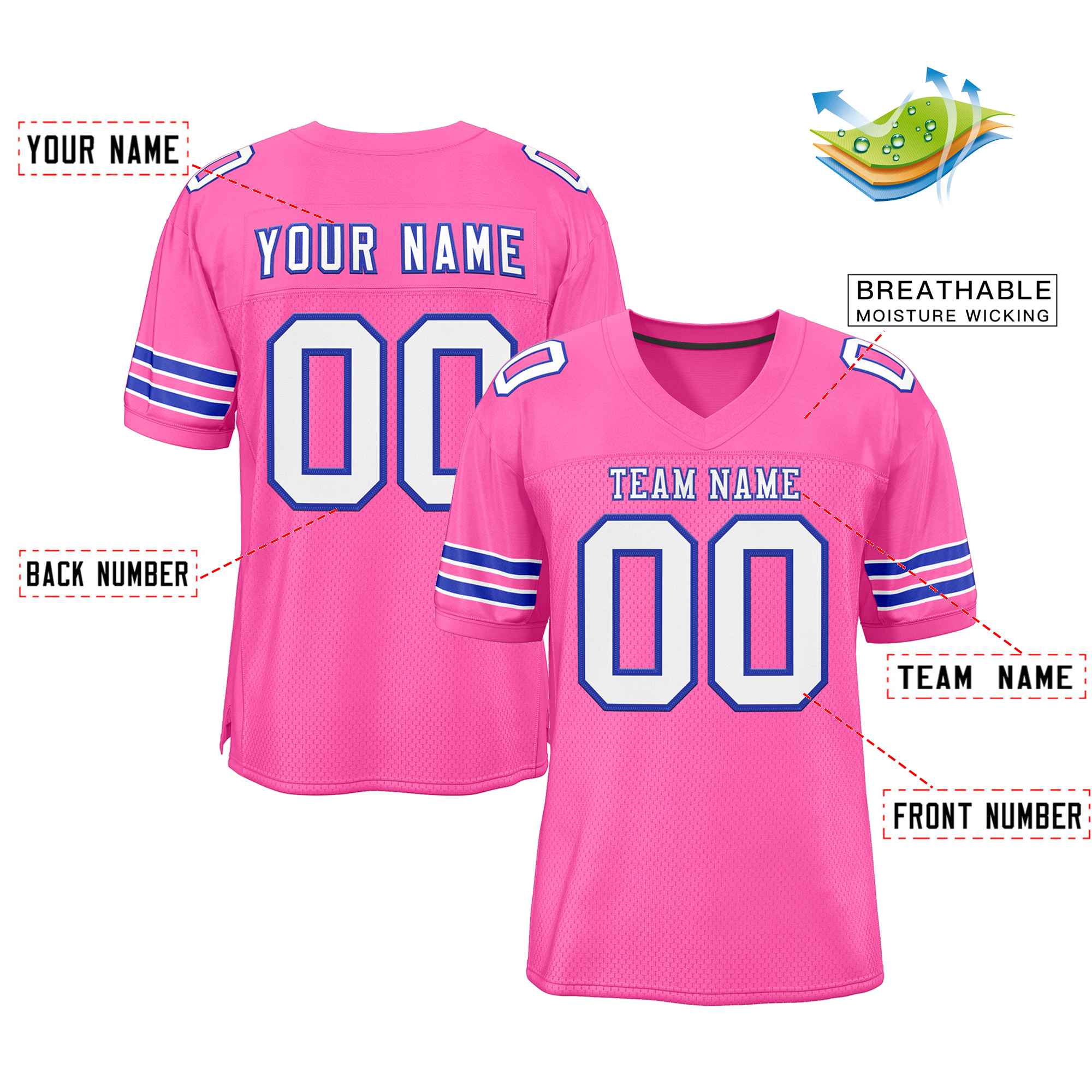 Custom Rose Pink White-Royal Classic Style Authentic Football Jersey