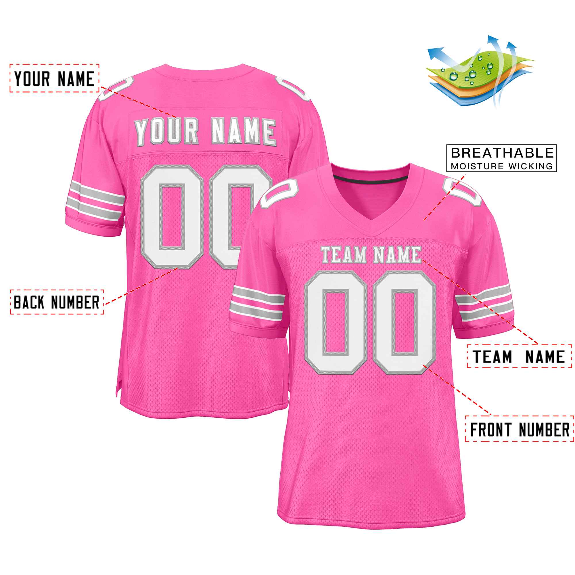 Custom Rose Pink White-Gray Classic Style Authentic Football Jersey