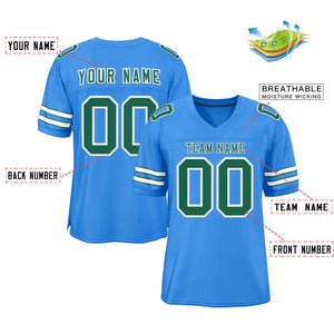 Custom Powder Blue Kelly Green-White Classic Style Authentic Football Jersey