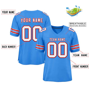 Custom Powder Blue White-Red Classic Style Authentic Football Jersey