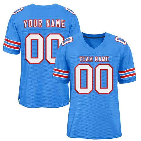 Custom Powder Blue White-Red Classic Style Authentic Football Jersey