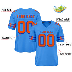 Custom Powder Blue Orange-Royal Classic Style Authentic Football Jersey