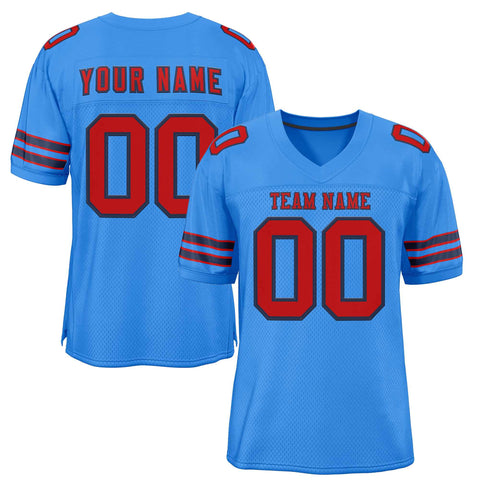 Custom Powder Blue Red-Navy Classic Style Authentic Football Jersey