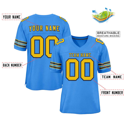 Custom Powder Blue Gold-Navy Classic Style Authentic Football Jersey