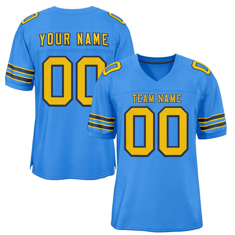 Custom Powder Blue Gold-Navy Classic Style Authentic Football Jersey