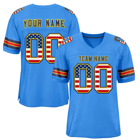 Custom Powder Blue Navy-Gold Classic Style Authentic Football Jersey