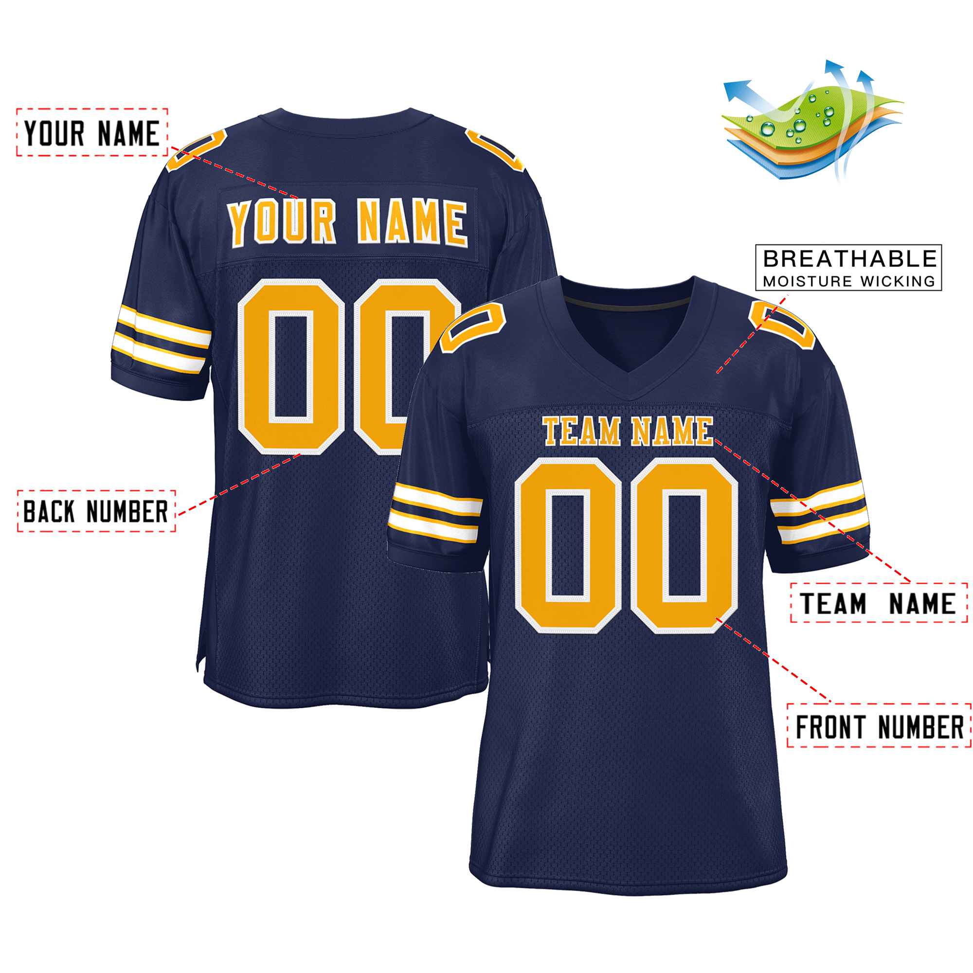 Custom Navy Yellow-White Classic Style Authentic Football Jersey