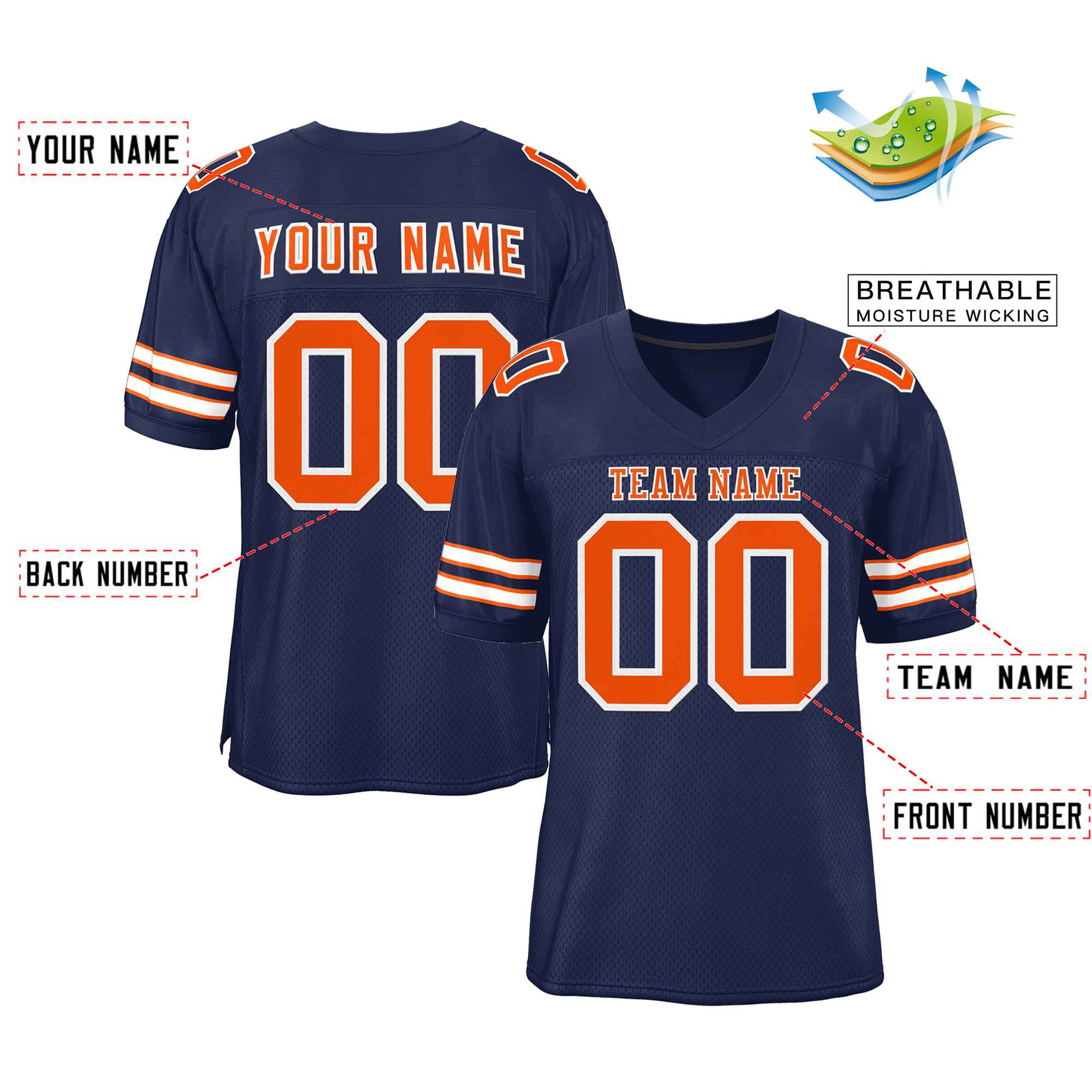 Custom Navy Orange-White Classic Style Authentic Football Jersey