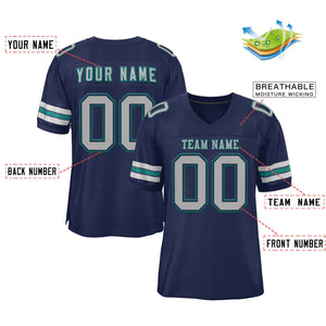 Custom Navy Gray-Aqua Classic Style Authentic Football Jersey