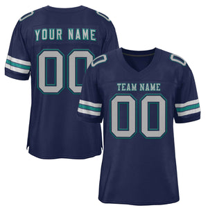 Custom Navy Gray-Aqua Classic Style Authentic Football Jersey