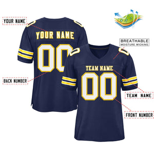 Custom Navy White-Gold Classic Style Authentic Football Jersey