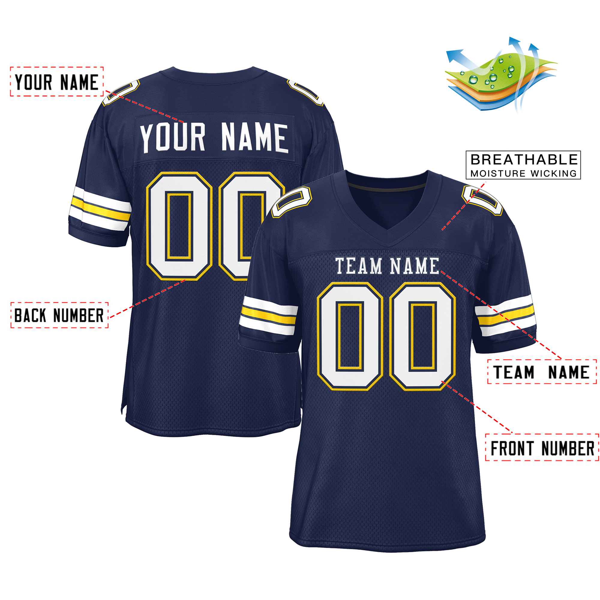 Custom Navy White-Navy Classic Style Authentic Football Jersey