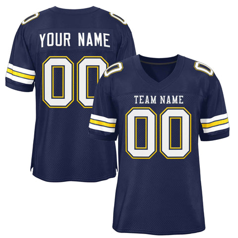 Custom Navy White-Navy Classic Style Authentic Football Jersey