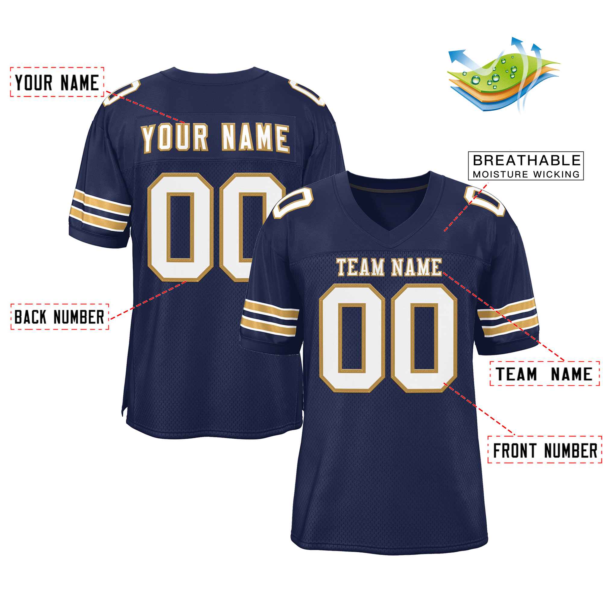 Custom Navy White-Old Gold Classic Style Authentic Football Jersey