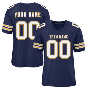 Custom Navy White-Old Gold Classic Style Authentic Football Jersey