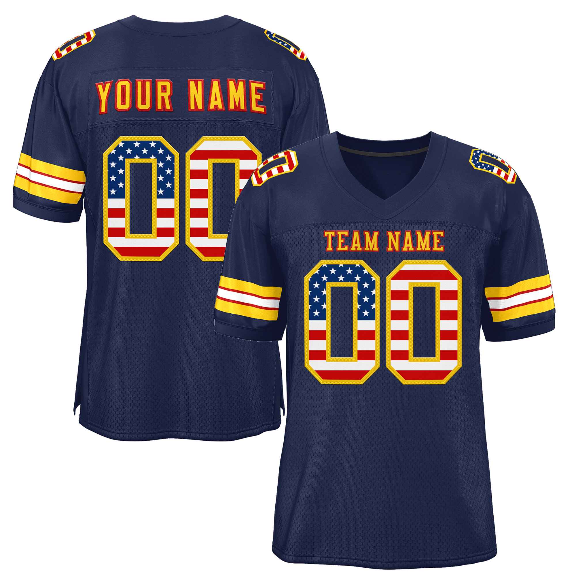 Custom Navy Gold-Red Classic Style Authentic Football Jersey