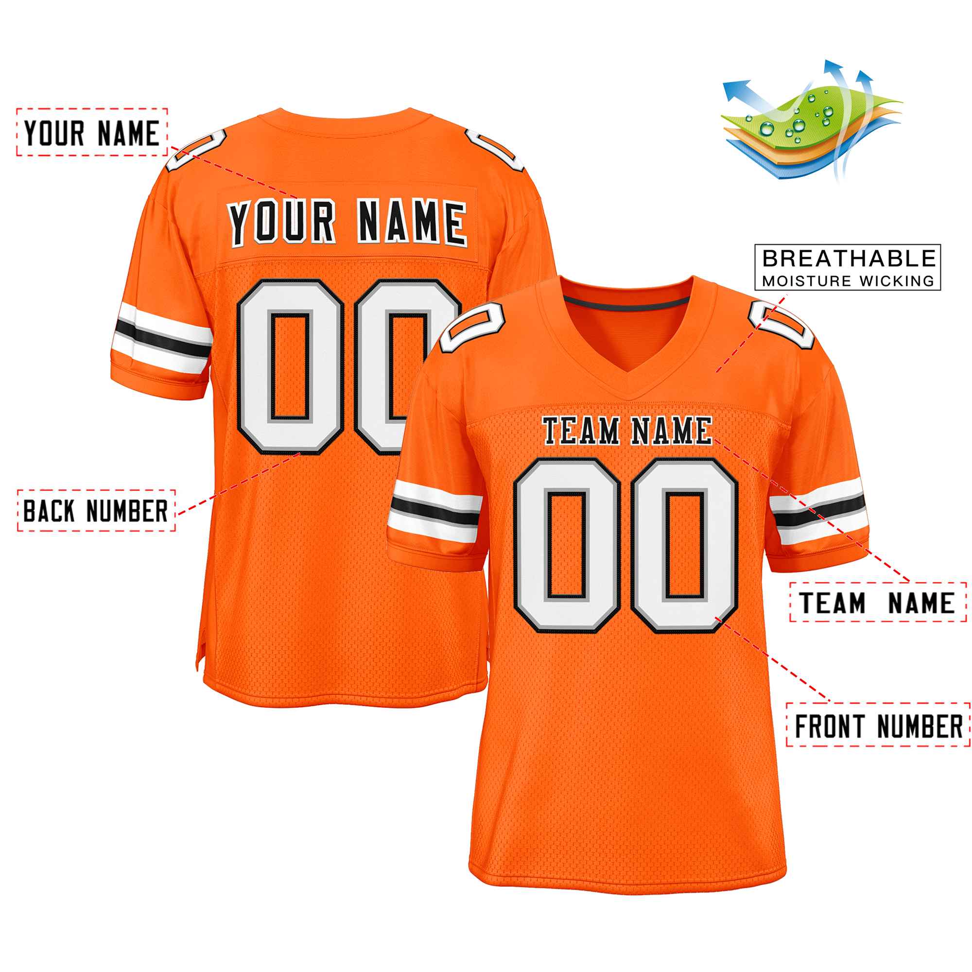 Custom Orange Black-White Classic Style Authentic Football Jersey