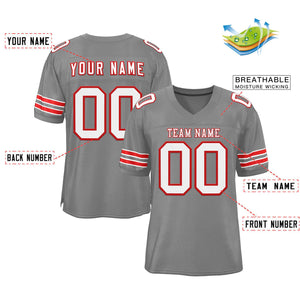 Custom Gray White-Red Classic Style Authentic Football Jersey