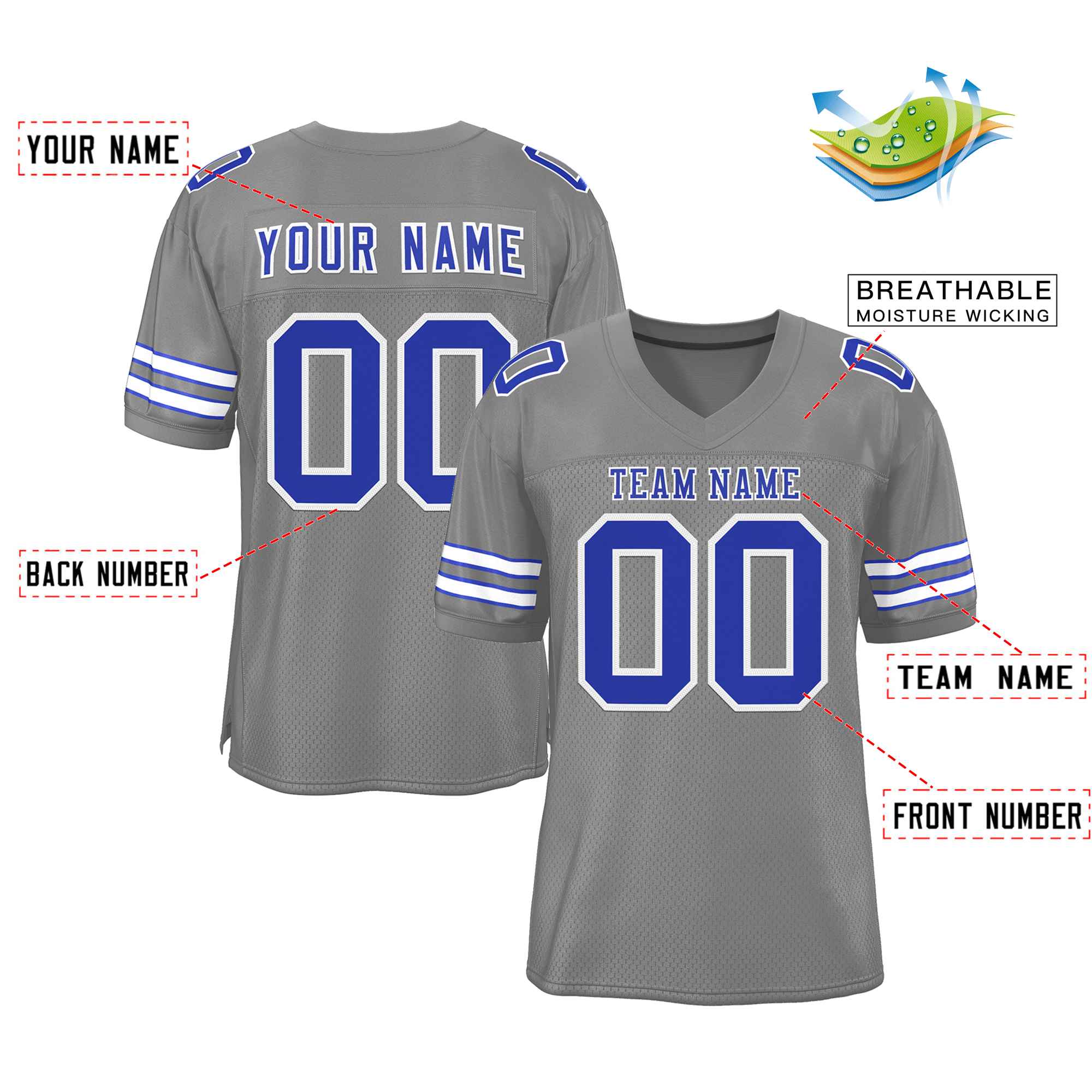 Custom Gray Royal-White Classic Style Authentic Football Jersey