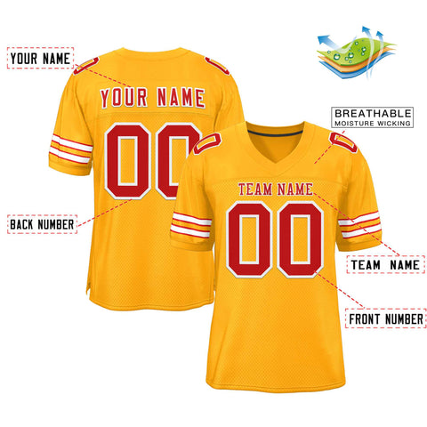 Custom Gold Red-White Classic Style Authentic Football Jersey