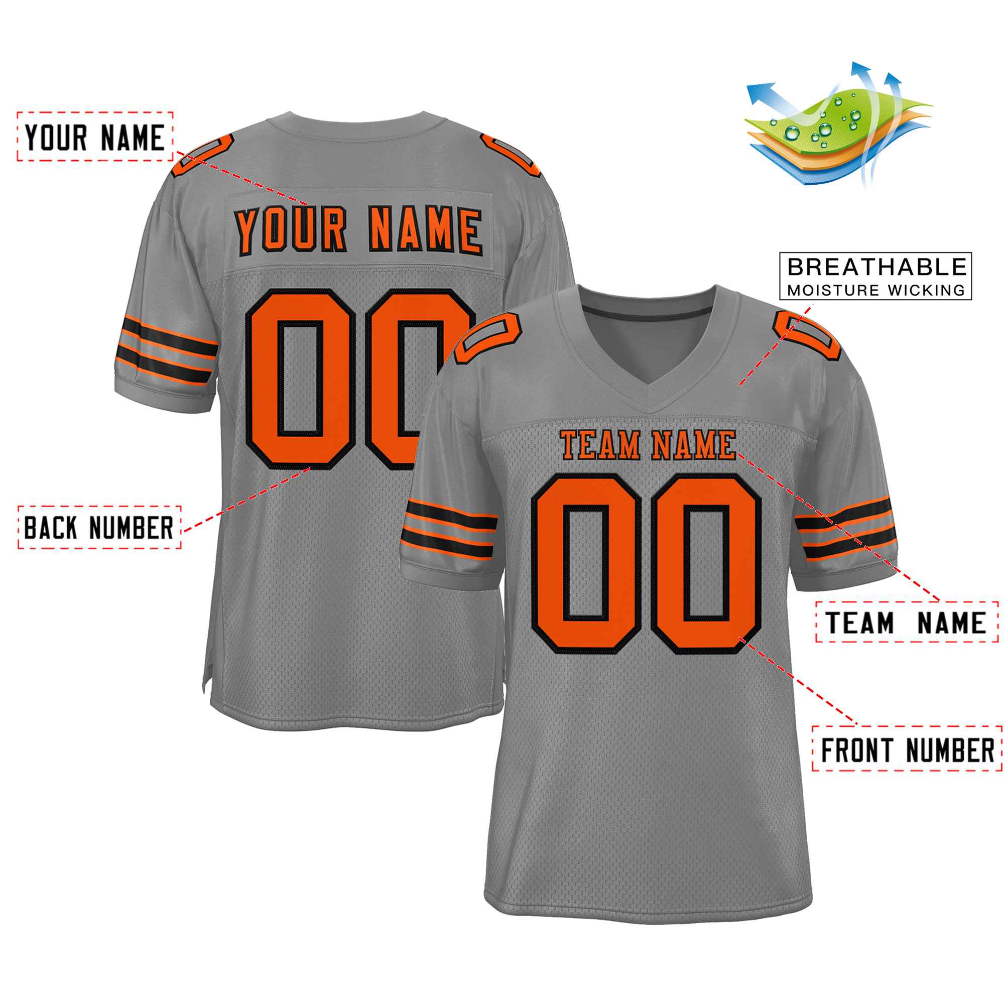 Custom Gray Orange-Black Classic Style Authentic Football Jersey