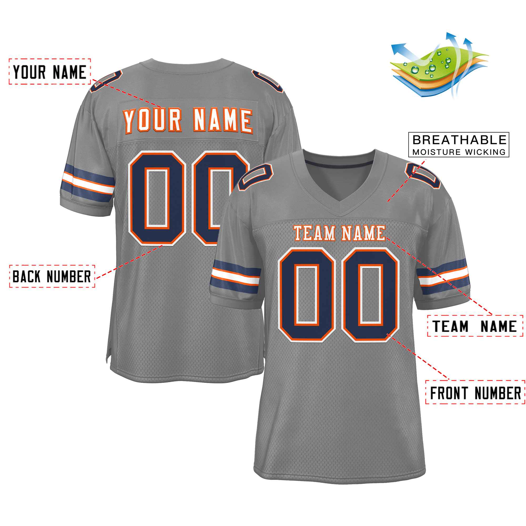 Custom Gray White-Orange Classic Style Authentic Football Jersey