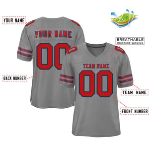 Custom Gray Red-Navy Classic Style Authentic Football Jersey