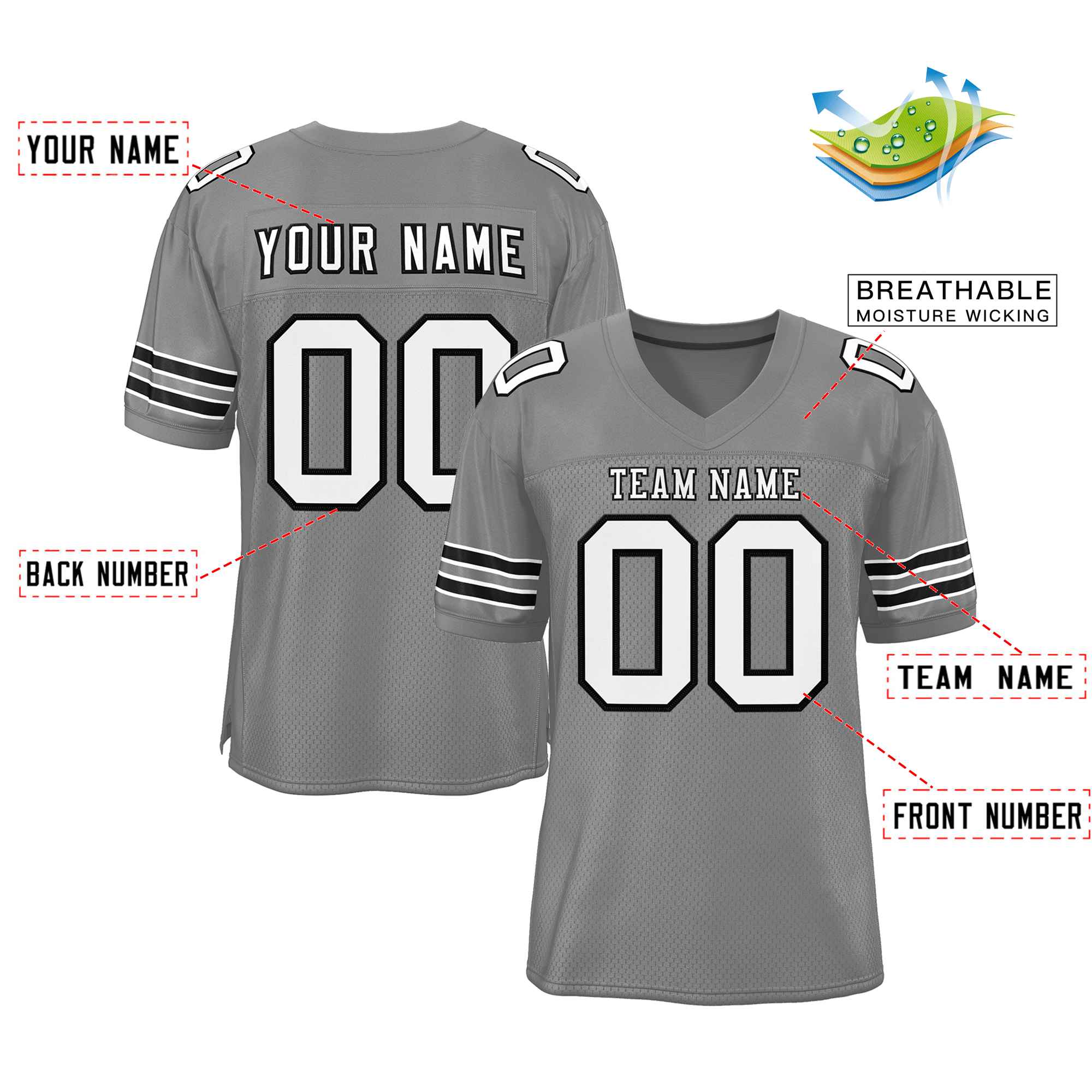 Custom Gray White-Black Classic Style Authentic Football Jersey