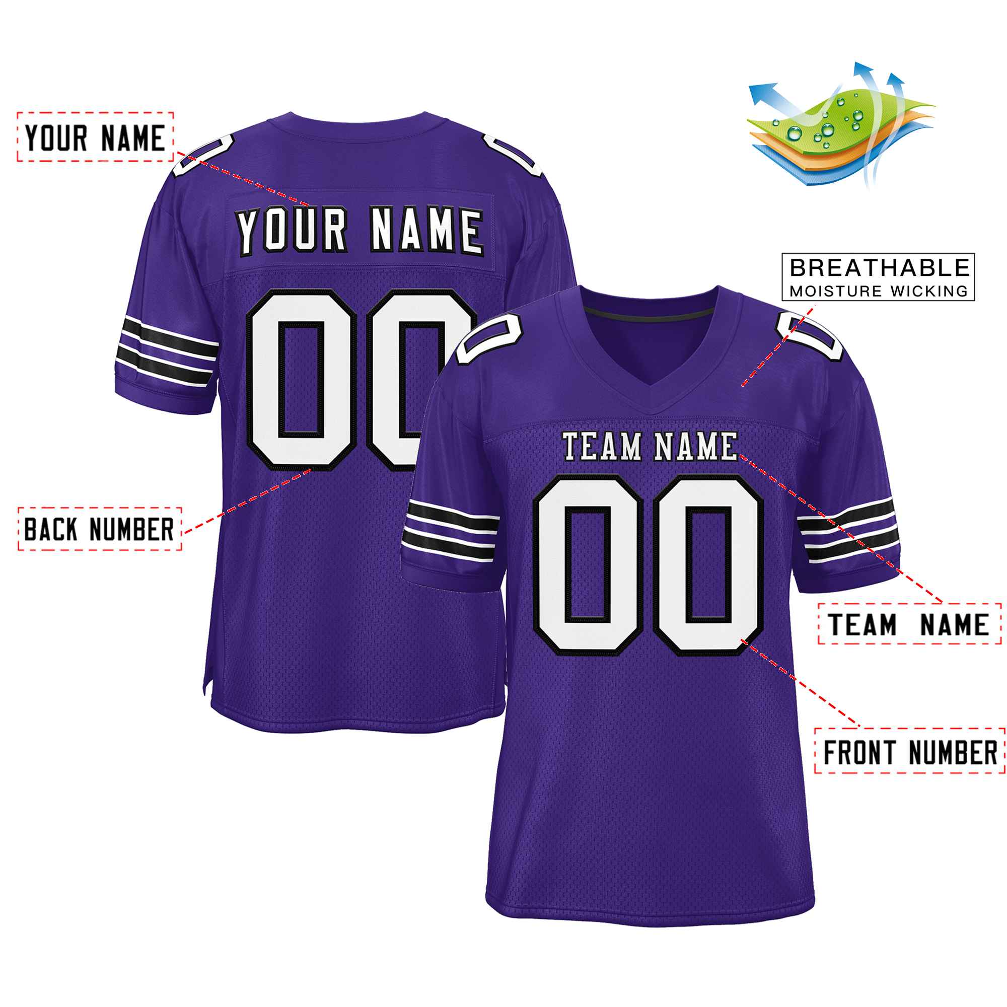 Custom Purple White-Black Classic Style Authentic Football Jersey