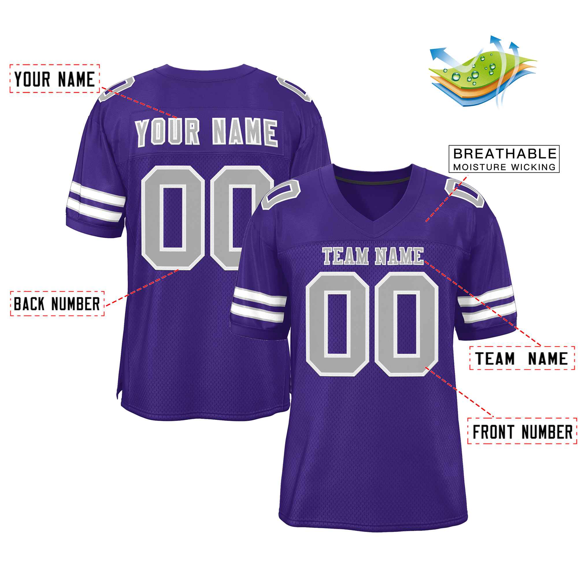 Custom Purple Gray-White Classic Style Authentic Football Jersey