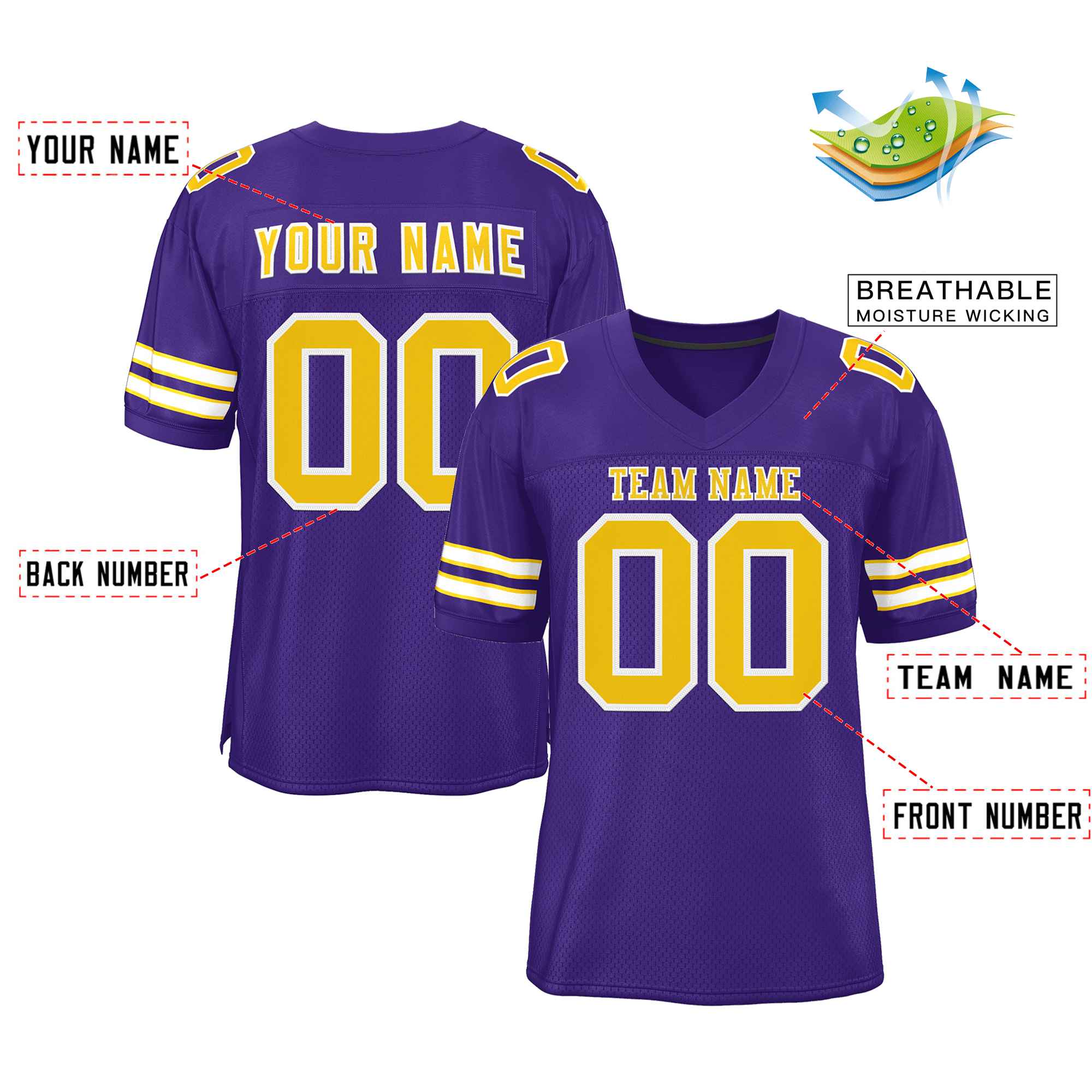 Custom Purple Gold-White Classic Style Authentic Football Jersey