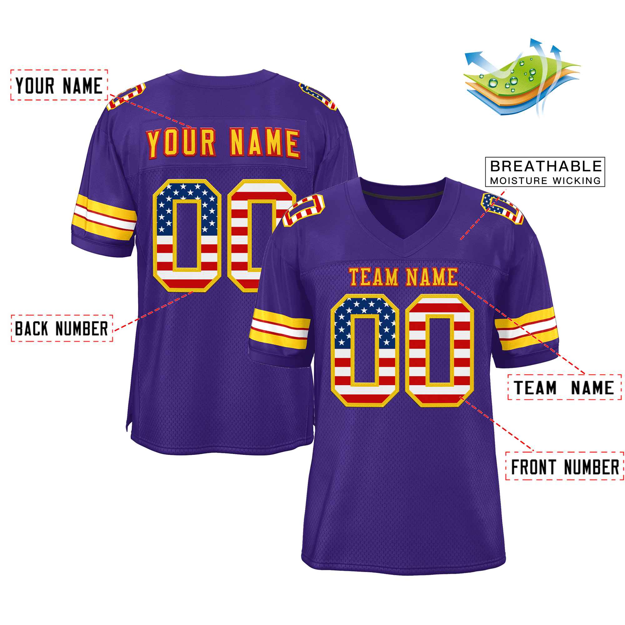 Custom Purple Gold-Red Classic Style Authentic Football Jersey