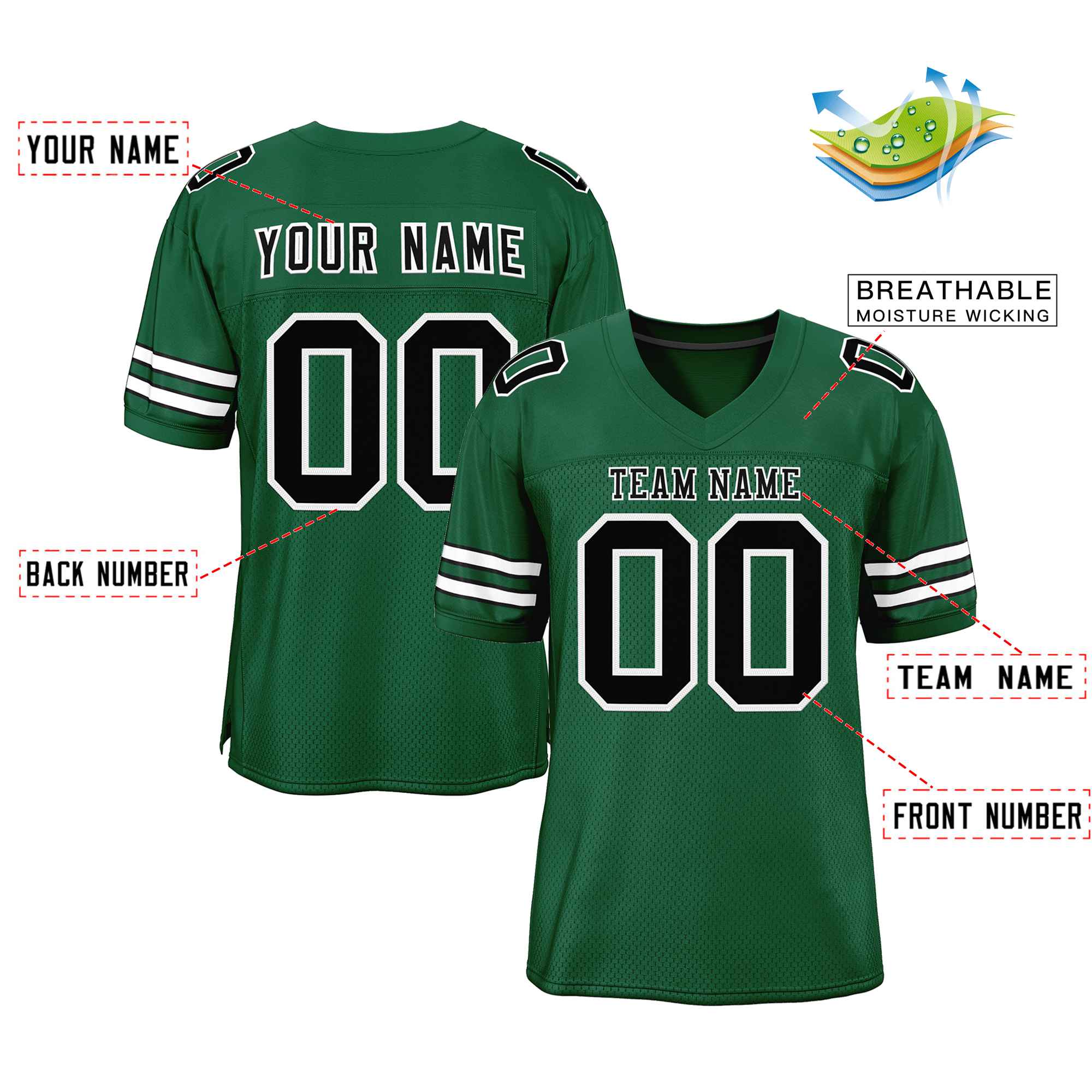 Custom Green Black-White Classic Style Authentic Football Jersey