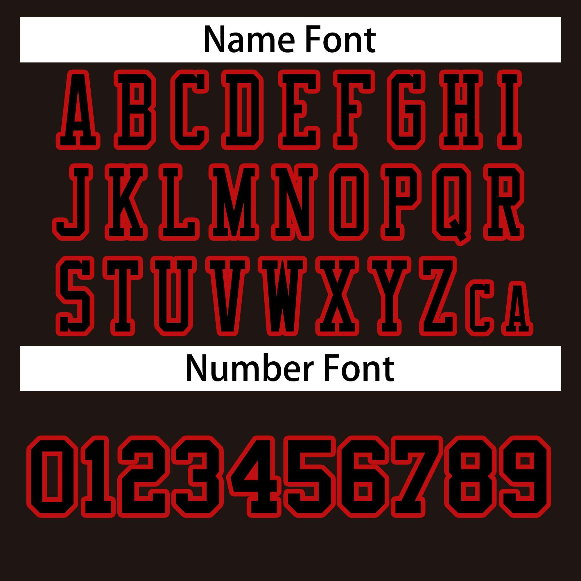 Red and Pewter Sports Jersey Letters
