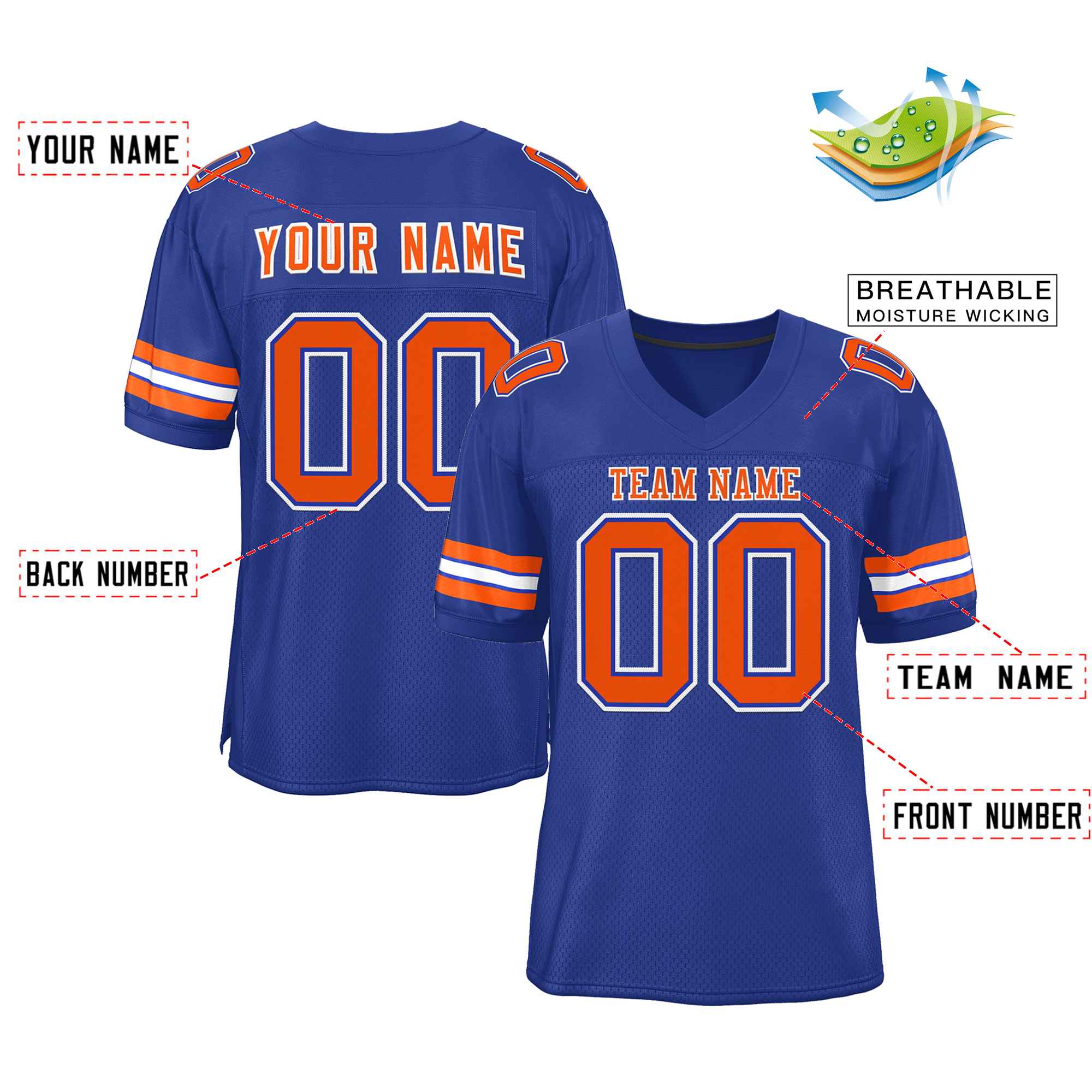 Custom Royal Orange-White Classic Style Authentic Football Jersey