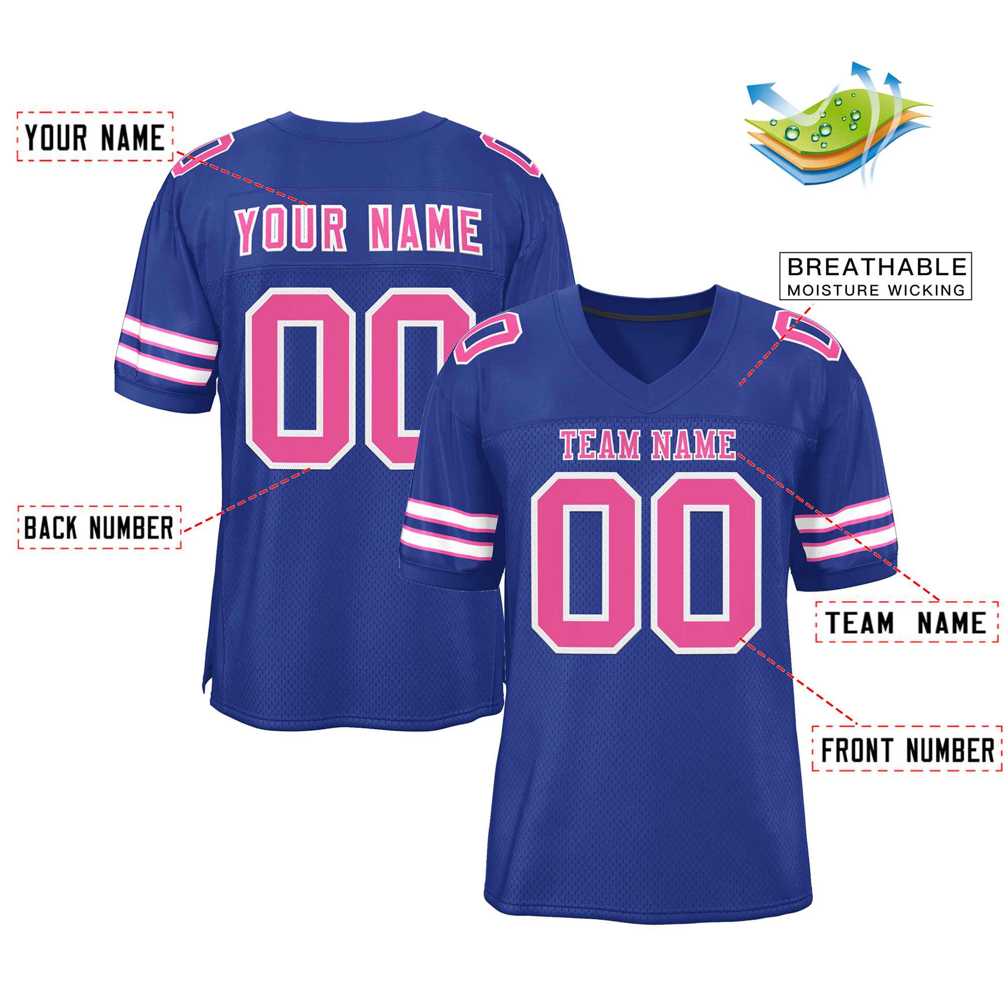 Custom Royal Pink-White Classic Style Authentic Football Jersey