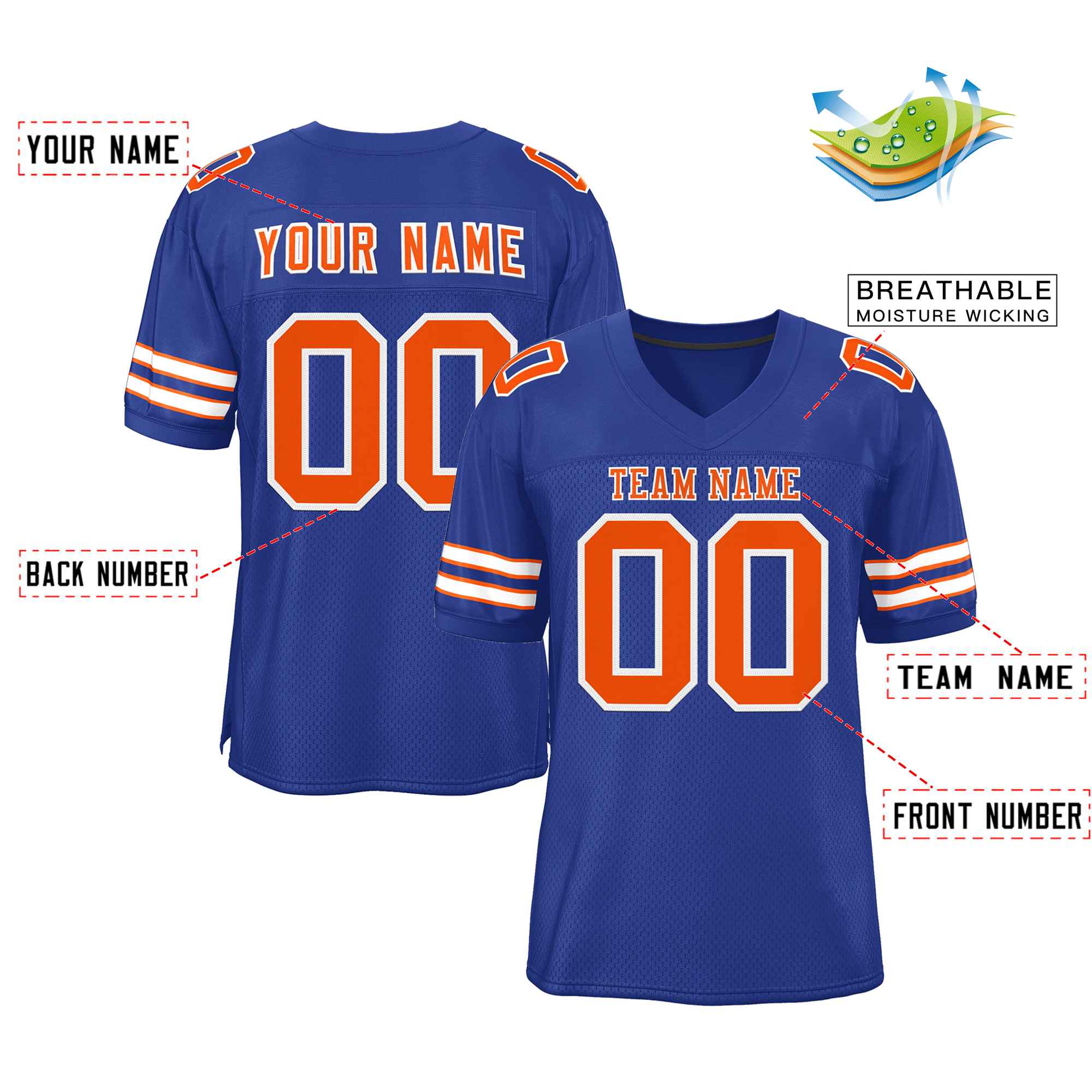 Custom Royal Orange-White Classic Style Authentic Football Jersey